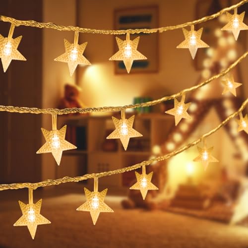 Luces LED en cadena de estrellas blancas cálidas