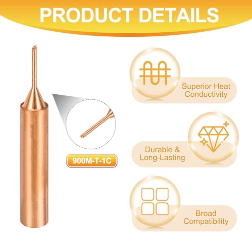 Image of MECCANIXITY 5 Pcs 900M Soldering Iron Tips Copper Non-magnetic Welding Head with Cleaning Sponge Pad Replacement for Solder Station Tip (900M-T-1C)