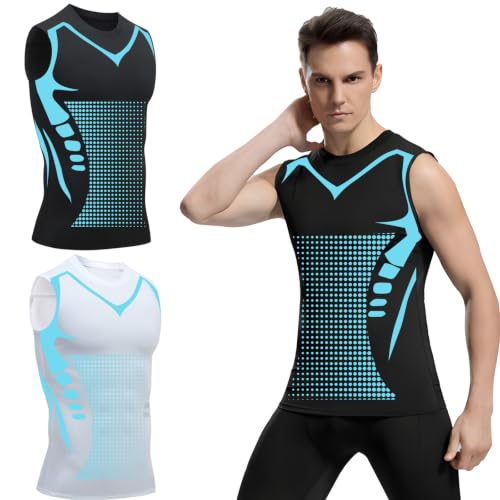2 Stück 2026 New Version Ionic Shaping Vest Bauchweg Unterhemd Herren Figurformendes Tanktop aus Atmungsaktivem EIS-Seiden Gewebe Slim Fit Shirt Unsichtbar unter Hemd