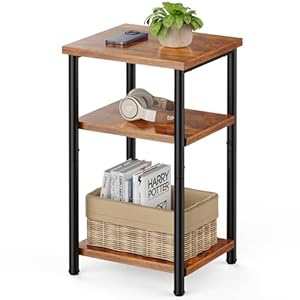 Sweetcrispy 3-Tier End Table with Adjustable Feet, Side Tables, Small Nightstand, 1-Pack for Bedroom, Living Room, Office, Brown