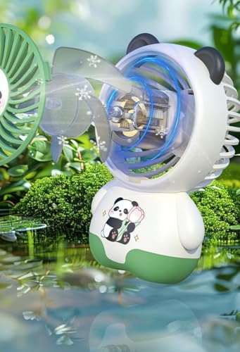 Image of DEOXY Portable Panda Design USB Rechargeable Mini Fan, Handheld Personal Cooling Fan with 3 Speeds, White and Green
