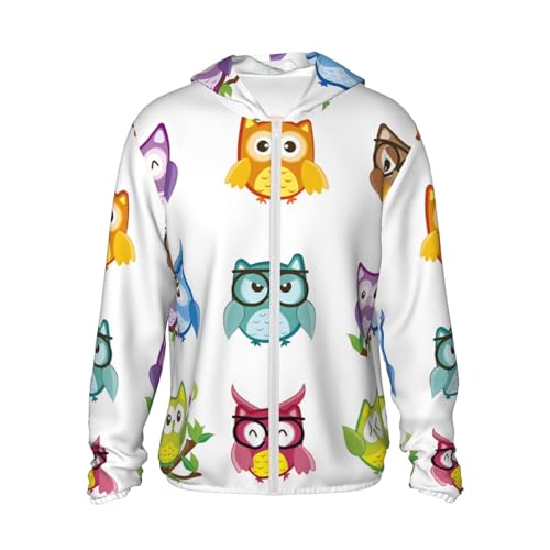 Veste à capuche fermeture éclair motif hiboux pour stopper le vent avec poches