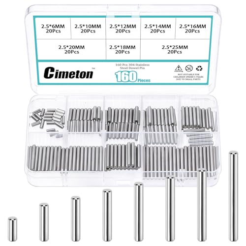 Chevilles cylindriques M2.5 inox 304 en assortiment de 160 pièces pour positionnement de précision