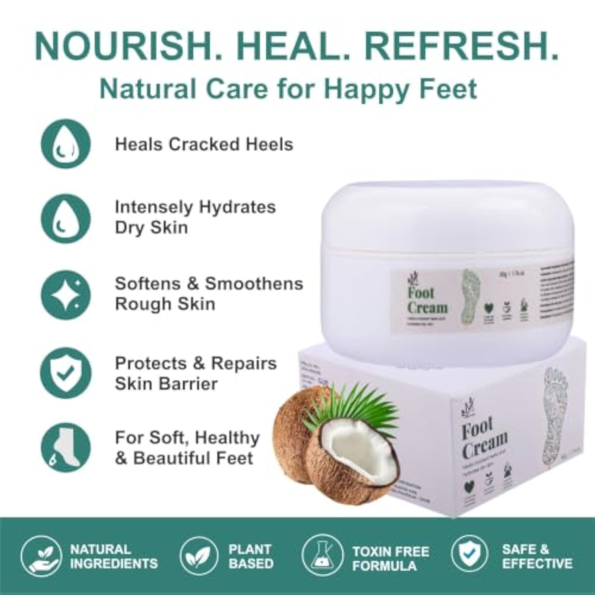Cooling Vegan Foot Cream for Dry & Cracked Heels, 50g