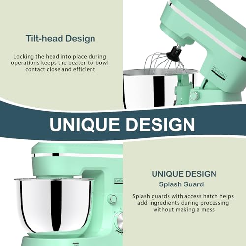 Image of Electric Stand Mixer with 6.5 Quart Bowl, Household Food Mixer 10+p Speeds 660W, Tilt-Head Bread Dough and Cake Mixers with Dough Hook, Whisk, Beater, Splash Guard and Egg Separator (Blue)