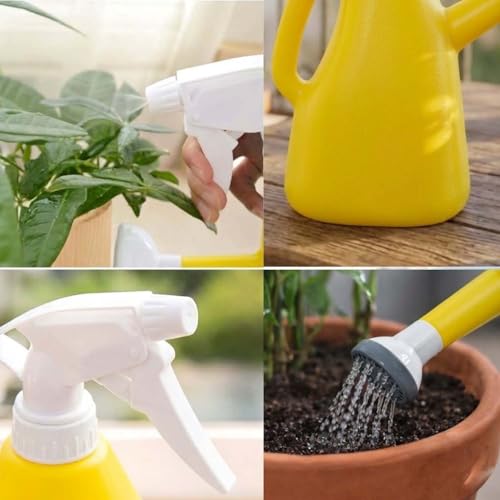 Image of Go Hooked 2in1 Plant Watering Can with Spray Bottle & Shower Head 1 Litre | Multi-Purpose Garden Water Sprayer for Indoor Plants, Balcony Garden & Nursery | Plastic Watering Pot with Handle (Yellow)