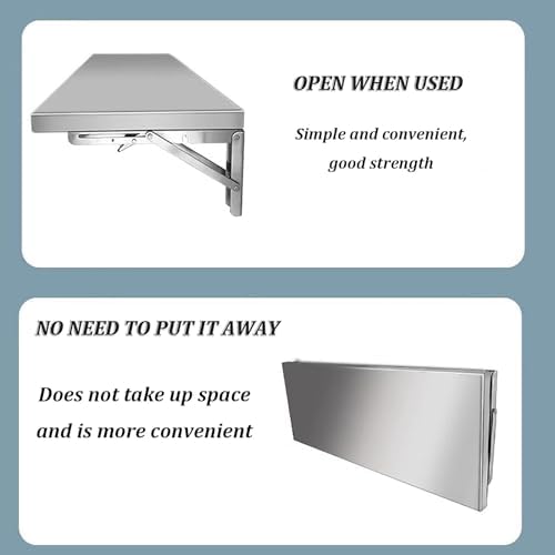 Stainless Steel Wall-Mounted Folding Table, Space-Saving Floating Desk, Utility Room Kitchen Food Shelf, Garage Workbench (L100*W40cm, Silver)