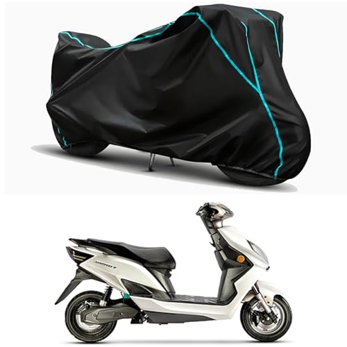 Image of Waterproof Bike Body Cover Compatible for | Evolet Derby | Taffeta Fabric, Sky Piping Design, Bottom Elastic Fit | Dustproof, Sun UV & Rain Protection for All Weather.