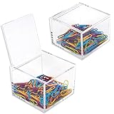 Deoot 2 Pack Paper Clip Holder Clear Acrylic with Lid Cute Paper Clip Organizer Dispenser for Desk O