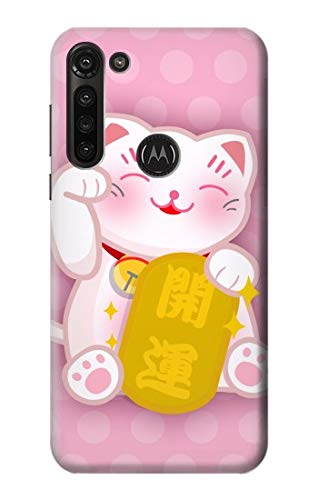 Coque Moto G8 Power antichoc rose avec motif chat Maneki Neko