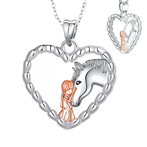 Produktfoto von Yuluzeln Pferd Kette Geschenk für Mädchen, Pferd Schmuck Geschenke mit Herz Anhänger silber für Frauen Tochter&hellip;
