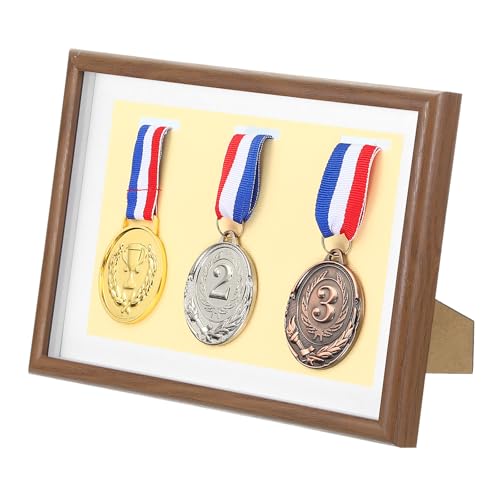 Espositore per Medaglie 3 Cornici Esposizione Cornice Sportive per Foto Maratona Nuoto Triathlon Palissandro A4