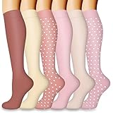 flintronic Kompressionsstrümpfe, 6 Paar Kupfer Kompressionssocken mit 15-20 mmHg, Kompressionssocken für Flugreisen Abgestufte, für Damen Herren Laufen, Sport, Flug, Reisen (Blumenstil, M/L)