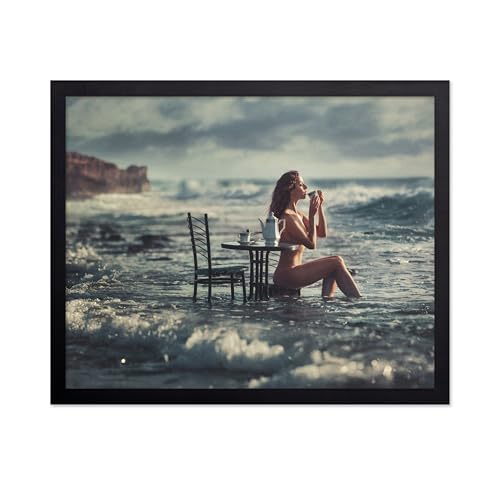 Monem Art Fine Art Nude Photography Print - Coastal Seascape Figurative Woman with Coffee Table and Ocean Waves Poster - 8x10 Unframed Wall Art by Evgeny Loza