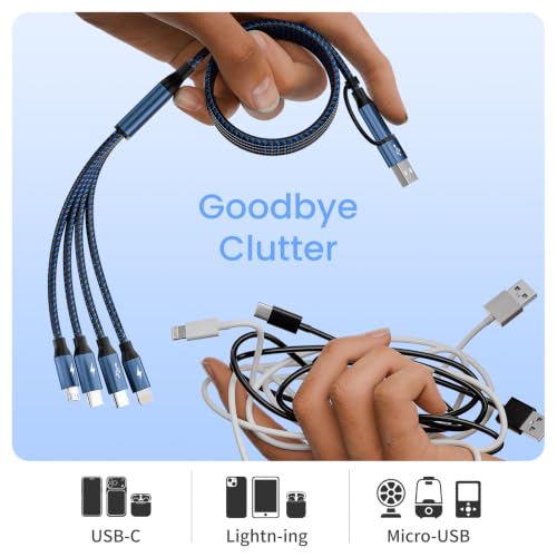 4 in 2 Multi Charging Cable,Dual Type-C Multiple Charger Cable,USB A/C Charging Cables for Multiple Devices with IP/Micro/USBC Port, Universal USB C Cable Phone Charger Cord for iPhone 16-12,Navy — view 5