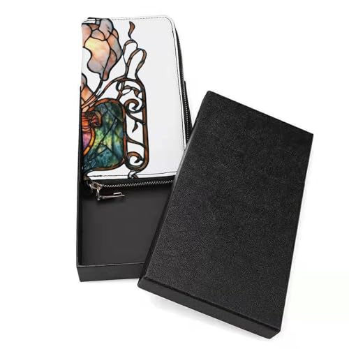 Stained Glass Cute Small Ghosts with Reindeer PU Leather Clutch Long Bifold Wallet, Coin Purse Credit Pass Case, Durable Card-Holder Money Storage for Women Men3