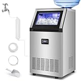 Ice Maker Commercial Ice Machine 200 lbs /24H, 33 lbs Large Storage Capacity Bin, Under Counter or Freestanding Ice Cube Makers Stainless Steel for Restaurant Bar Cafe