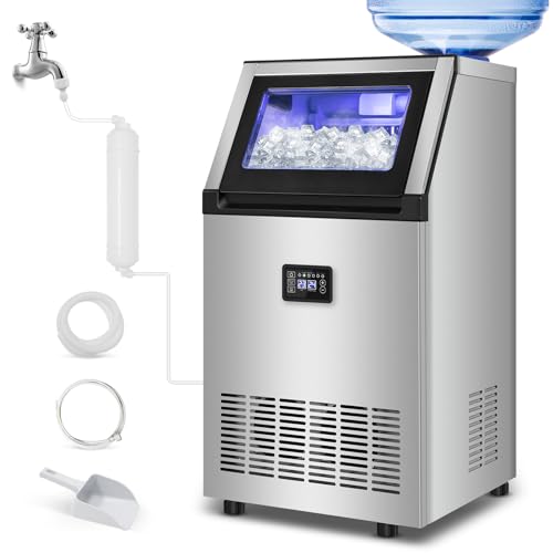 Commercial Ice Maker Machine 200 Lbs/24H, 35 Lbs Ice Bin, Undercounter Ice Maker Stainless Steel, 55 Ice Cubes/8-15 Min, Ice Machine, Dual Water Inlet