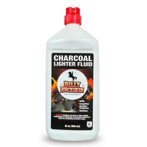 Charcoal Lighter Fluid (1 Quart) - Clean Burning, Low Odor & Fast Lighting Lighter Fuel - Perfect Fire Starter Fluid for Outdoor BBQ, Grilling, Camping, Charcoal & Wood Fires by Billy Buckskin