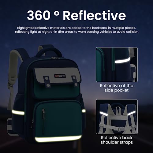 Image of SANNIDHI Modern Blue Waterproof School Backpack, 15.7*11.8*7.1 inches, Unisex, 3 - 10 Years, Elementary School, Daypack Backpack with Padded Shoulder Strap and Zipper Closure