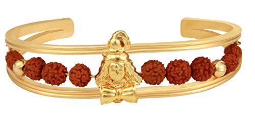Indian Rudraksh Gold Shiva Cuff Kada Bracelet for Men by