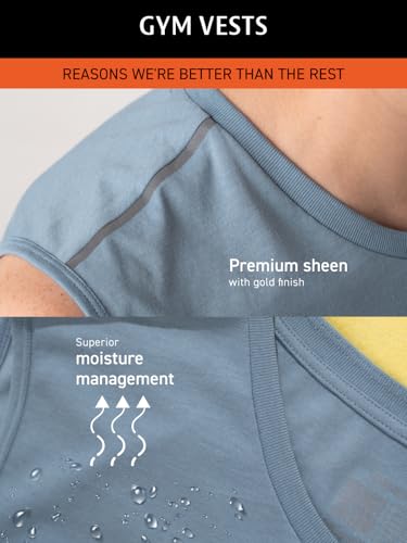 Image of DAMENSCH Men's Cotton Blend Regular Fit Breeeze Gym Vests Workout, Ultra-Lightweight Gym Sando, Anti-Fade Cotton Blend Tank Top, Quick-Dry Sleeveless Vest