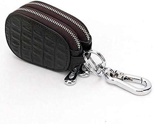 Car Key case Genuine Leather for Mens Womens Bag Keychain Smart Universal Double Zipper Hook Coin Purse Wallet Holder Rangren  (Brown)