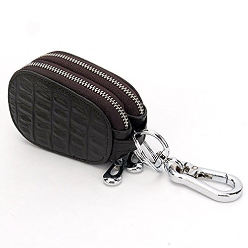 Car Key Case Genuine Leather For Mens Womens Bag Keychain Smart Universal Double Zipper Hook Coin Purse Wallet Holder Rangren  (Brown) #TOP2