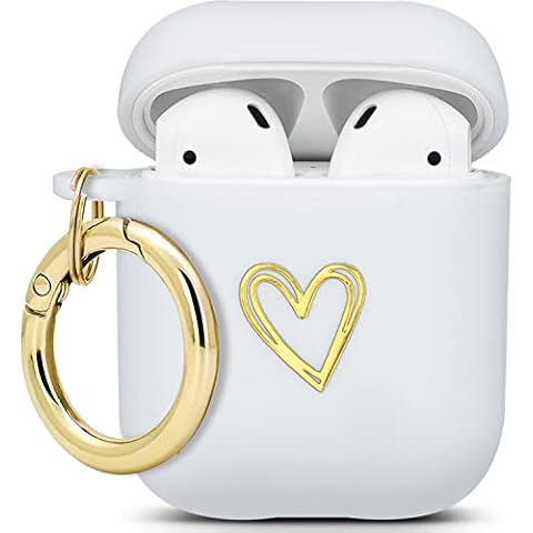 Wonjury Ears Case Soft TPU Gold Heart Pattern Cute with Keychain Shockproof Cover Case for Girls Woman earsears 2 &1 - White Cover