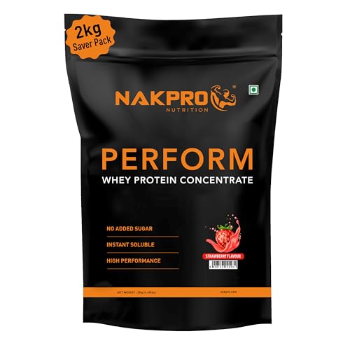 Image of NAKPRO NUTRITION Perform Whey Protein Concentrate | 2kg Strawberry | 24g Protein, Trustified Certified
