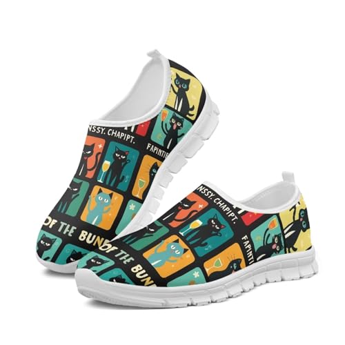 Howilath Cat Print Women's Loafers & Slip-on Running Sneakers Breathable Anti-Skid Hands Free Shoes3