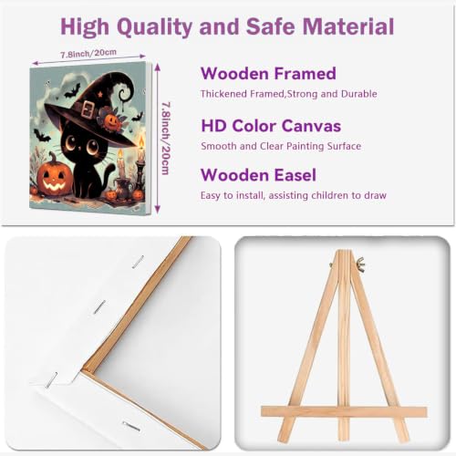 4 Pack Halloween Paint by Numbers Kit for Kids with Frame (Cat, 8x8 inch) by SUJINMEI - Used condition - Image 2