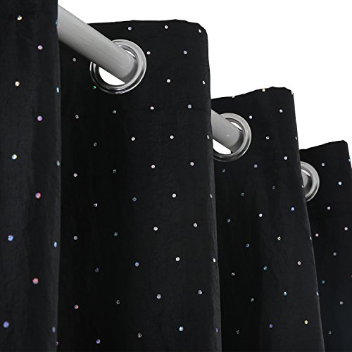 Deconov Ct0325D-3 Deconovo Top Grommet Tatters Window Curtain With Shining Sequins Panel For Living Room 52" X 95", Black-1 Pair #TOP3