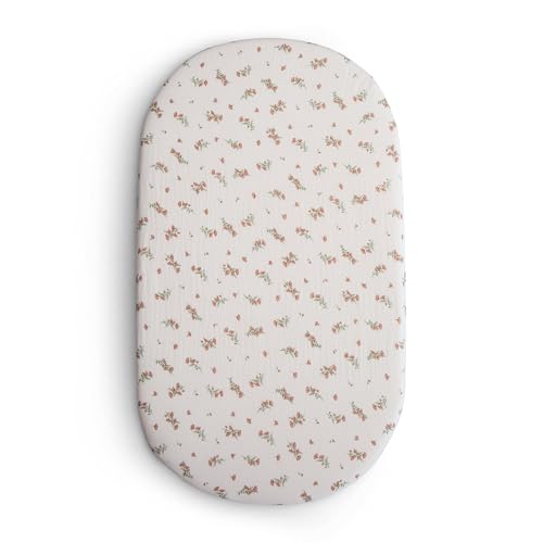 Image of mushie Extra Soft Bassinet Muslin Crib Sheet | 30" x 16" (Pink Flowers)