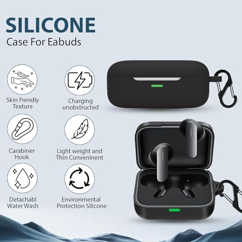 Image of LIRAMARK Silicone Cover Case with Carbiner Compatible with Realme Buds Air 7 /7 Pro (Black)