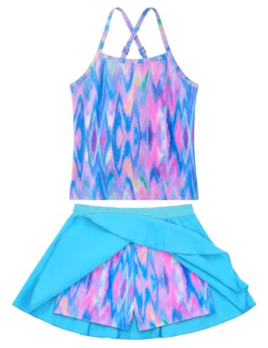 Image of Girls Bathing Suit with Skirt One Shoulder Ruffle Quick Dry Swimsuits Multicolor Sleeveless Swimwear