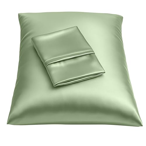 BLISSFORD Satin Pillowcase with Zipper, for Hair and Skin Care, Feels Soft and Cool Like a Silk Pillowcase, Satin Pillow Cases 2 Pack, Slik Pillow Cover, Sage Green - Queen Size - Set of 2