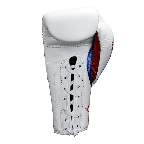 Adidas Adi-Speed 500 Pro Boxing Gloves - For Boxing, Kickboxing, & Sparring - Traditional Lace-Up Closure - 12 Oz, White/Red/Metallic Blue - For Men & Women's #TOP2