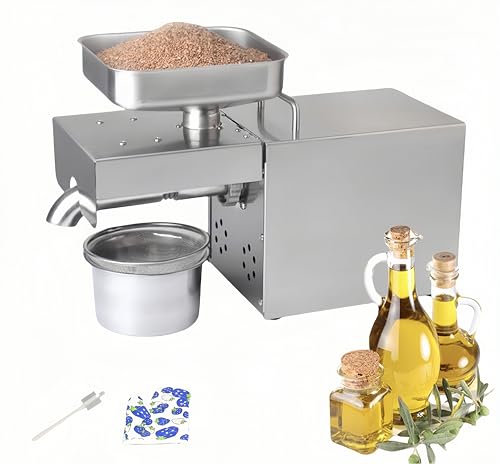 1500W Electric Oil Press Machine, Automatic Oil Extractor, Hot/Cold Press Oil Maker Machine with Hopper/Oil Cup/Filter for Peanut Almond, High Yield Full Stainless Steel Foldable