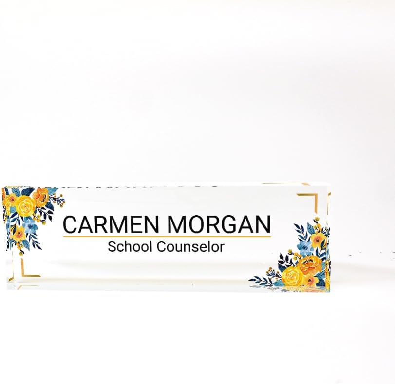 ARTSWAVE Office Name Plate Personalized | Custom Name Plates for Desks on Acrylic Glass Decor | Office Desk Decor Nameplate | Desk Accessories | Yellow Flower - Image 3