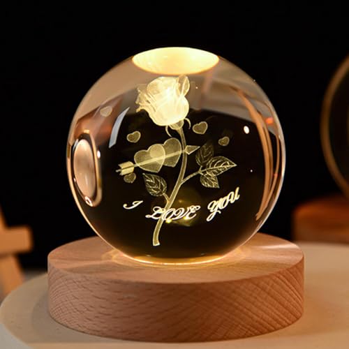 JUNENTER クリスタルボールランプ 3Dクリスタルボールナイトライト LEDスタンド付き USB充電式ナイトライト 男の子 女の子 友達 バレンタインデー クリスマスへのギフト (月、クリスタルボール直径8cm)