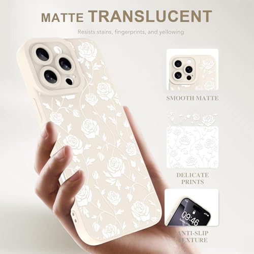 Image of Designed for iPhone 16 Pro Max Case, Cute Rose Flower Floral Pattern Design, Slim Soft TPU Liquid Silicone Protective Cover for Women Girls - White