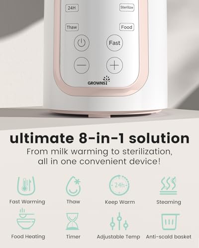 Image of Grownsy Bottle Warmer, 8-in-1 Fast Baby Bottle Warmer for Breastmilk or Formula, Smart Temperature Control and Automatic Shut-Off, Baby Essentials for Newborn-Blush