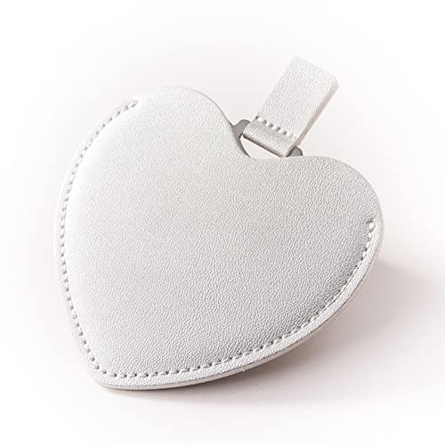 Boofire Small Heart Handheld Mirror,Pu Leather Cover Stainless Steel Anti Falling Travel Mirror For Travel, Camping,Home,Gift Mirror Compact For Women Girls (Silver Heart) #TOP6