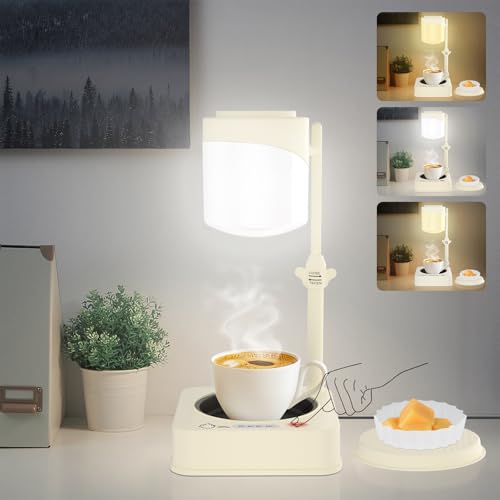 iToncs 3 in 1 Touch Bedside Table Lamp, Wax Melt Warmer, Coffee Mug Warmer, Modern Small Lamp for Bedroom Nightstand, Electric Candle Lamp Warmer with Timer Function for Living Room, Desk, White
