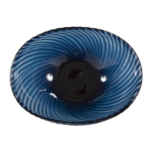 Image of Howard Elliott Collection Striped Blue Oval Hand Blown Glass Bowl for Centerpiece Decor, Hand Crafted Oceanic Crashing Waves Pattern, Table Decor for Home, Wedding and Dining Decorations 5 x 11.5 Inch