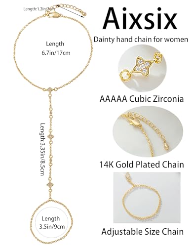 Gold Bracelets for Women 14K Gold Plated Hand Chain Bracelet Dainty Trendy Ring Chain Bracelet Charm Link Adjustable Cubic Zirconia Hand Bracelets Jewelry Gifts for Women