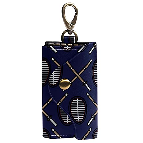 PU Leather Car Key Holder Bag Keychain Case Wallet with 6 Hooks Kendo Japan Navy