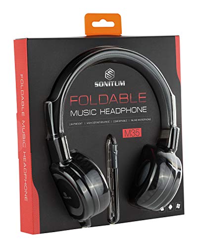 Sonitum On Ear Headphones with Microphone, Wired Head Phones with Volume Control for Computer Ipad Cellphone, Kids Headphones for School, Foldable/Adjustable fit Tangle Free 1.5m Cord, 3.5mm Jack