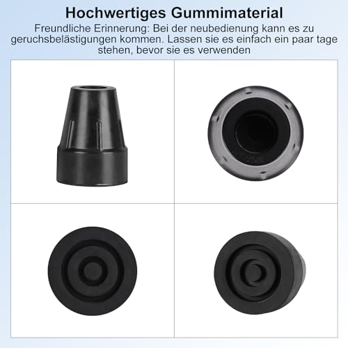 supregear Krücken Gummi, 2 Stück 19 mm Gehstock Gummipuffer, Strapazierfähig, Extra Breite Basis, Ersatzstockspitze für Gehstock, Krücken, Schwarz